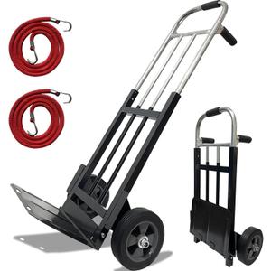 800 LB Dolly Cart with 8" Solid Rubber Wheels, Heavy Duty Folding Hand Truck Dolly with Bungee Cords, Compact Foldable Alloy Steel Design for Warehouses, Homes, Offices, and Small Business