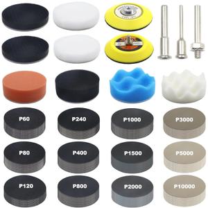 133PCS Sanding Disc Drill Polishing Kit Sanding Attachment, 3 Inch Wet Dry Sander Sheets Headlight Restoration Kit, Hook and Loop Sandpaper with Backing Pad, Polishing Pads for Car Wood Metal Glass