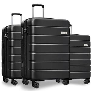 KEYTANG 3-Piece Hardshell Luggage Set(20/24/28), Lightweight Expandable Suitcase with TSA Lock and Double Spinner Wheels, 20% Expansion for Extra Packing, Carry-On and Checked Bags, Black