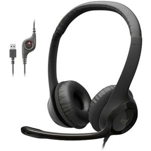 Logitech H390 Wired Headphones with Mic, USB-A Headset with Microphone for PC, Noise Cancelling Microphone for Video Meetings, Music, Gaming - Black