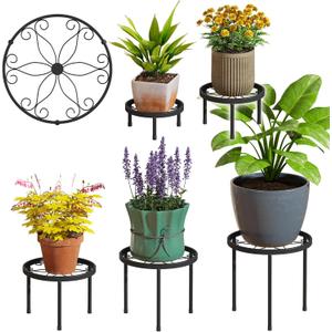 Plant Stand Indoor Outdoor 5 Pack Heavy Duty Metal Stand Multiple Plants, Anti-Rust Iron Flower Pot Stand Decoration Racks Plant Pot Shelf for Living Room Garden Balcony (Black)