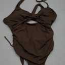 Aleumdr Women's Ribbed One Piece Swimsuit Tummy Control High Cut Bathing Suit Sexy V Neck Criss Cross Monikin XL