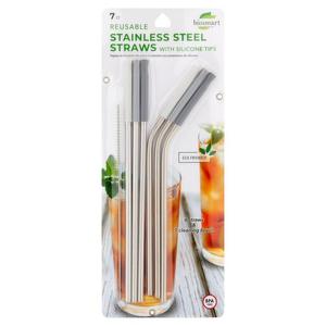 Biosmart Reusable Stainless Steel Straws With Silicone Tips Eco BPA Free 7 Pcs