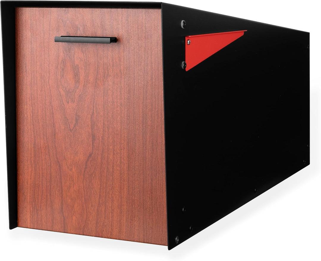 Ilyapa Modern Mailbox Post Mount - Large Mailbox for Outside - Black Metal Mail Box - Powder Coated Steel - All Weather Resistant