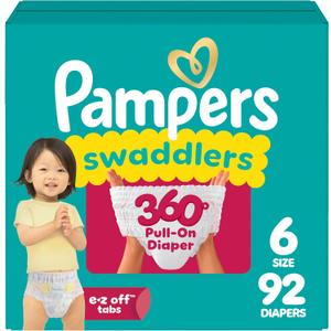 Pampers Diapers - Swaddlers 360 - Size 6, 92 Count, up to 100% Leakproof Comfy Dry Fit, Designed for Easy Changes, Pull On Baby Diaper