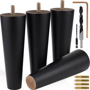 Airy Abode Premium Black Wood Furniture Legs (Full Install Kit) - Pick Your Size and Color (6 Inches)