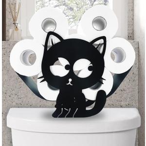 Black Cat Metal Paper Holders,Funny Animals Paper Storage Holders Stand for Indoor Bathrooms Kitchen,Novelty FreeStanding Toilet Rolls Storage Fit 8 Rolls (Cat 14.3"lx4.7"wx9.4"h)