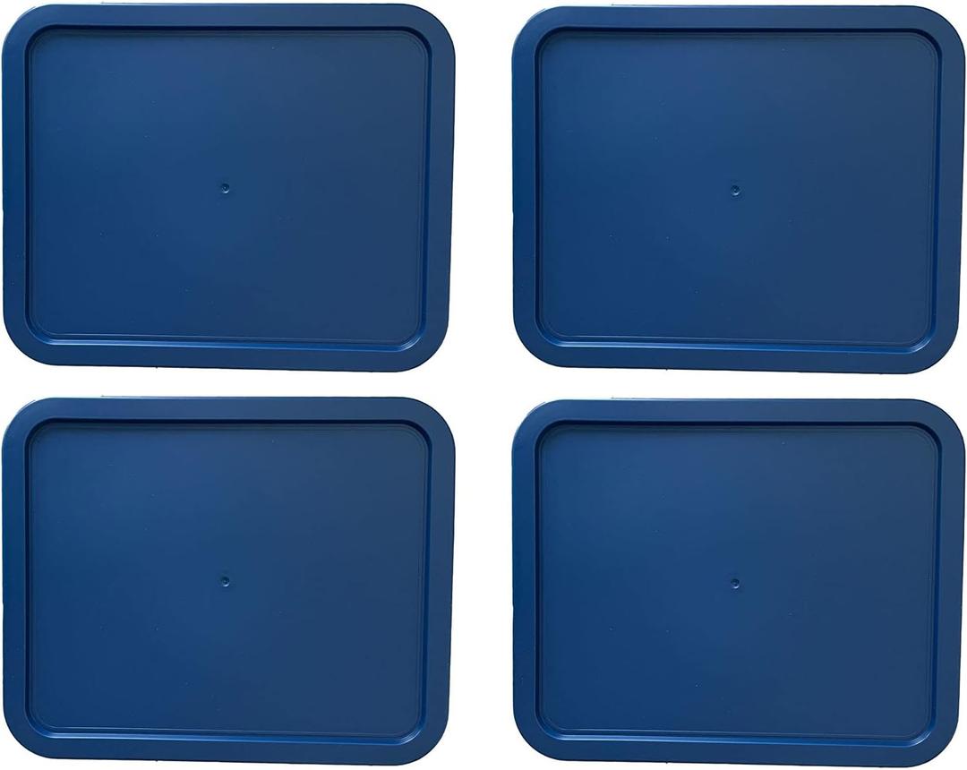 Replacement Lids for Pyrex 3-Cup Glass Food Storage Container Bowls, (7.75 x 5.75-Inch) Plastic Rectangle Lids Covers fits Pyrex 7210-PC, Airtight & Leakproof (4-Pack, Blue)