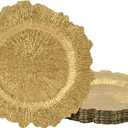 13 Inch Gold Charger Plates, Round Reef Pattern, Plastic, Set of 6, for Dinner Plates, Wedding Decor, Table Setting (Irregular)