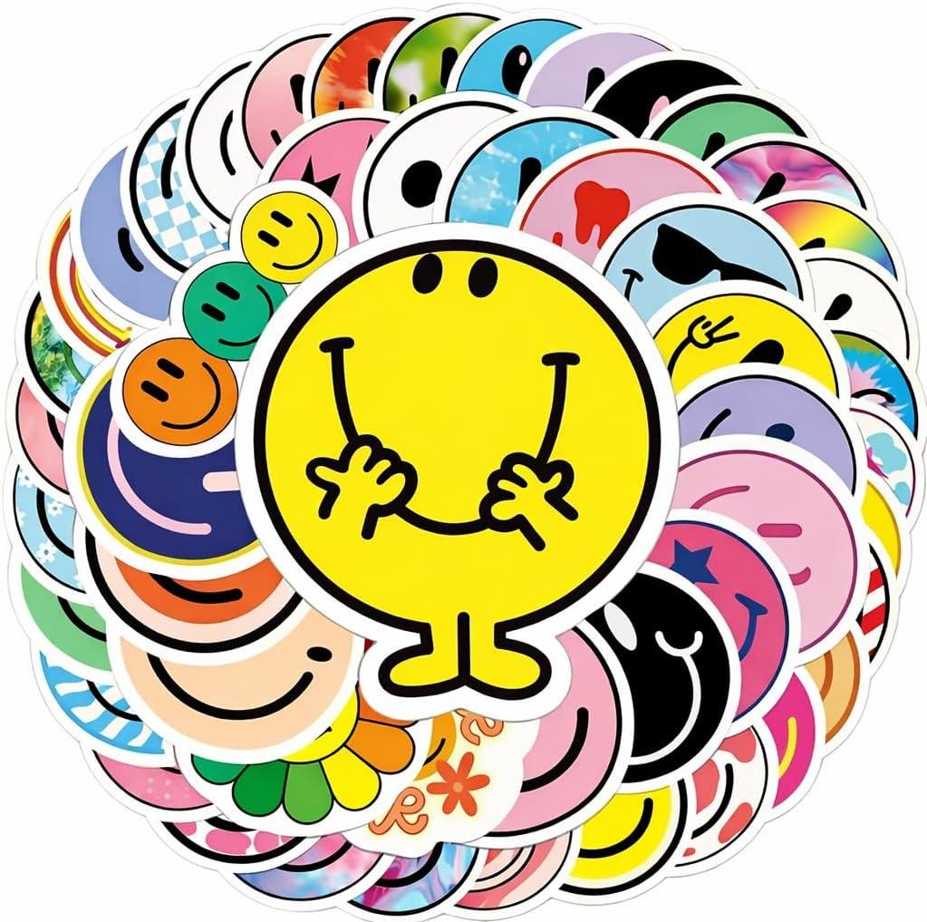 5 x 50pcs 2.12 INCH Smiley Face Stickers for Water Bottles & Laptops  Cute Aesthetic Vinyl Waterproof Decals  Happy Preppy Sticker Pack for Kids, Teens, Girls, Scrapbooking, Journaling & Teacher Rewards