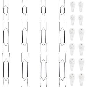 Bilillo 12 Piece Stainless Steel Plate Hangers - 8/12/14 Inch Invisible Heavy Duty Wall Plate Holder with 12 Pieces Wall Hooks for 7.5 to 16 Inch Decorative Plates and Arts (Black)