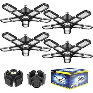 Nexillumi 4-Pack Led Garage Light 180W, 36000LM LED Shop Lights with E26/E27 Medium Base, 6000K Deformable Garage Lights Ceiling LED with 10+1 Adjustable Panels for Garage, Workshop, Attic, Basemen