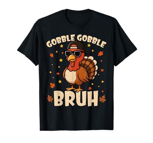 Bruh Funny Thanksgiving Turkey Gobble Shirt Boys Girls Kids T-Shirt L