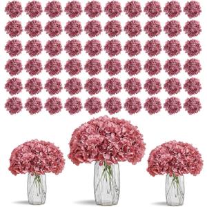 80pcs Dusty Rose Hydrangea Artificial Flowers Silk Hydrangea Heads with Stems Hydrangea Flowers for DIY Wedding Centerpiece Baby Shower Home Party Decor