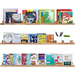 AZSKY Picture Ledge Shelf Floating Shelves for Photo Frames Kids Book Shelves Wall Mounted Burnt Display Shelf Wooden Frame Ledge 48 Inches Set of 3 Bathroom Organizer Shelves