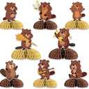 SHADOAMP Beaver Party Decoration, 8pcs Beaver Honeycomb Centerpiece Brown Castor Animal Table Centerpiece Decoration for Beaver Castor Woodland Jungle Animal Birthday Baby Shower Party Decoration