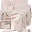 10 Set/8 Set Packing Cubes for Travel, Gifts for Women Mom,Anti-Tearing Suitcase Organizer for Luggage with Shoe & Hanging Toiletry Bag,OlarHike Vacation Essentials & Accessories for Cruise Ship,Cream, 8 set (Short-Term Trip)