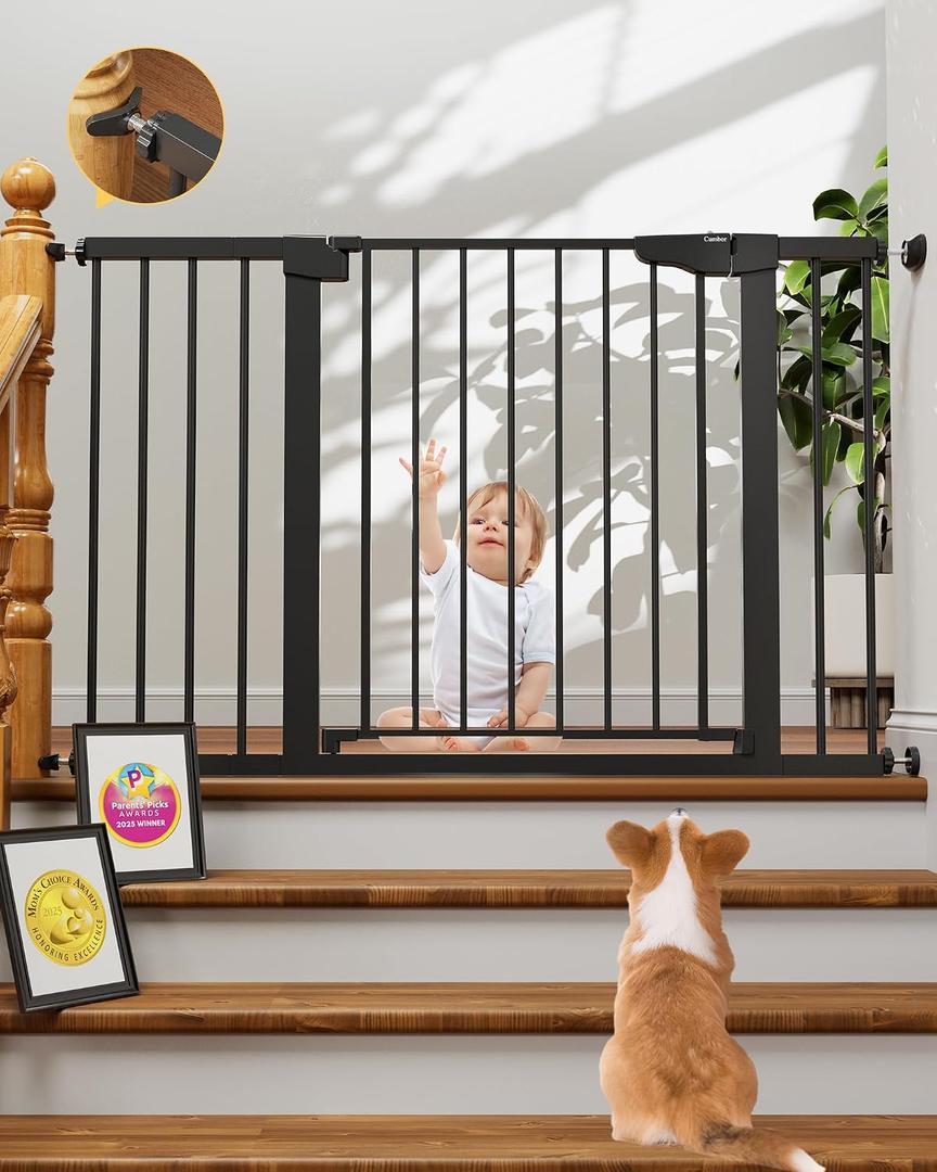 Cumbor 30-48 in Baby Gate for Stairs, Auto Close Dog Gate Indoor, Black