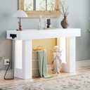 Unikito 47" Entryway Table with Socket and Sensor Light, Narrow Console Table with Storage Behind Couch, Farmhouse Entry Way Tables with Open Storage for Entrance/Hallway/Living Room, White
