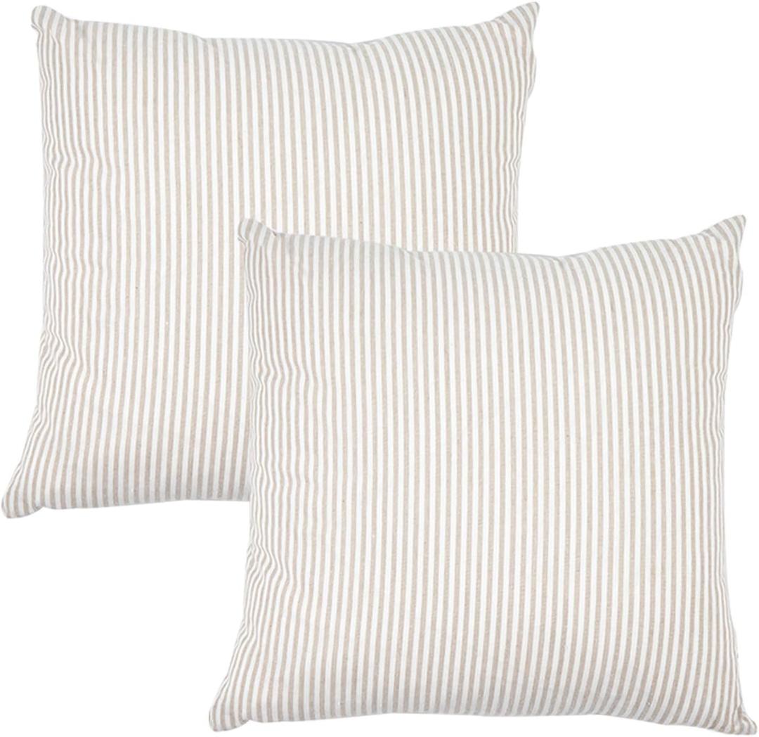 JES&MEDIS Pack of 2 Pillowcase Cotton Striped Home Decor Square Throw Pillow Covers Set for Office Bed Car Club 18 x 18 Inches 45 x 45 cm Beige and White