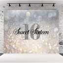 Lofaris Sweet 16 Birthday Party Backdrop Shiny (No Glitter) Silver White Bokeh Golden Spots Princess Sixteen Background Girls 16th Birthday Decorations Cake Table Banner 10x7ft