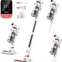 Tikom V750 Cordless Vacuum Cleaner for Home, 45000Pa/500W Stick Vacuum with LED Display, Charging Wall Dock, Anti-Tangle, Lightweight Handheld Vacuum for Pet Hair, Hard Floor, Carpet, White