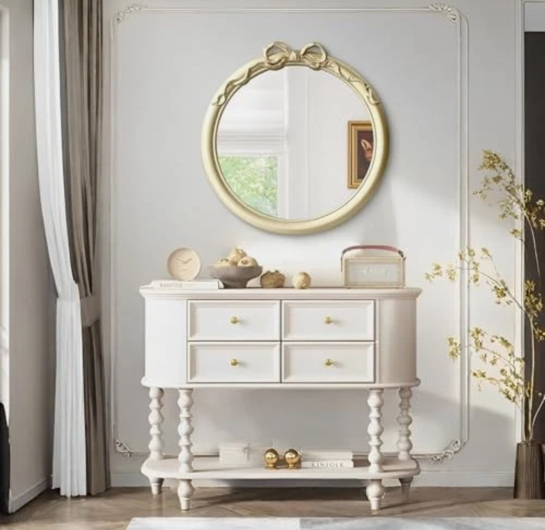 27x27 inch Bow Mirrors for Wall, Round/Circle God Decorative Wall Mounted Mirror, Irregular Mirrors Suitable for Bedroom, Hallway, Living Room Decoration, Bathroom Sink