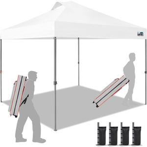 Eurmax USA NOMATTER ONE-Person Open&Close 10x10ft Pop Up Canopy TentPortable Shelter Canopy for Outdoor EventsInstant Canopies, Temporary Sunshade,Bonus 4 Sand Bags(White)