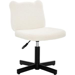 LUE BONA Adjustable Vanity Stool Chair with Girly Bear Ear Wide Back, 360 Swivel Vanity Stool for Makeup Room, Upholstered Teddy Velvet Ottoman for Teen Girls, 350lbs, Beige