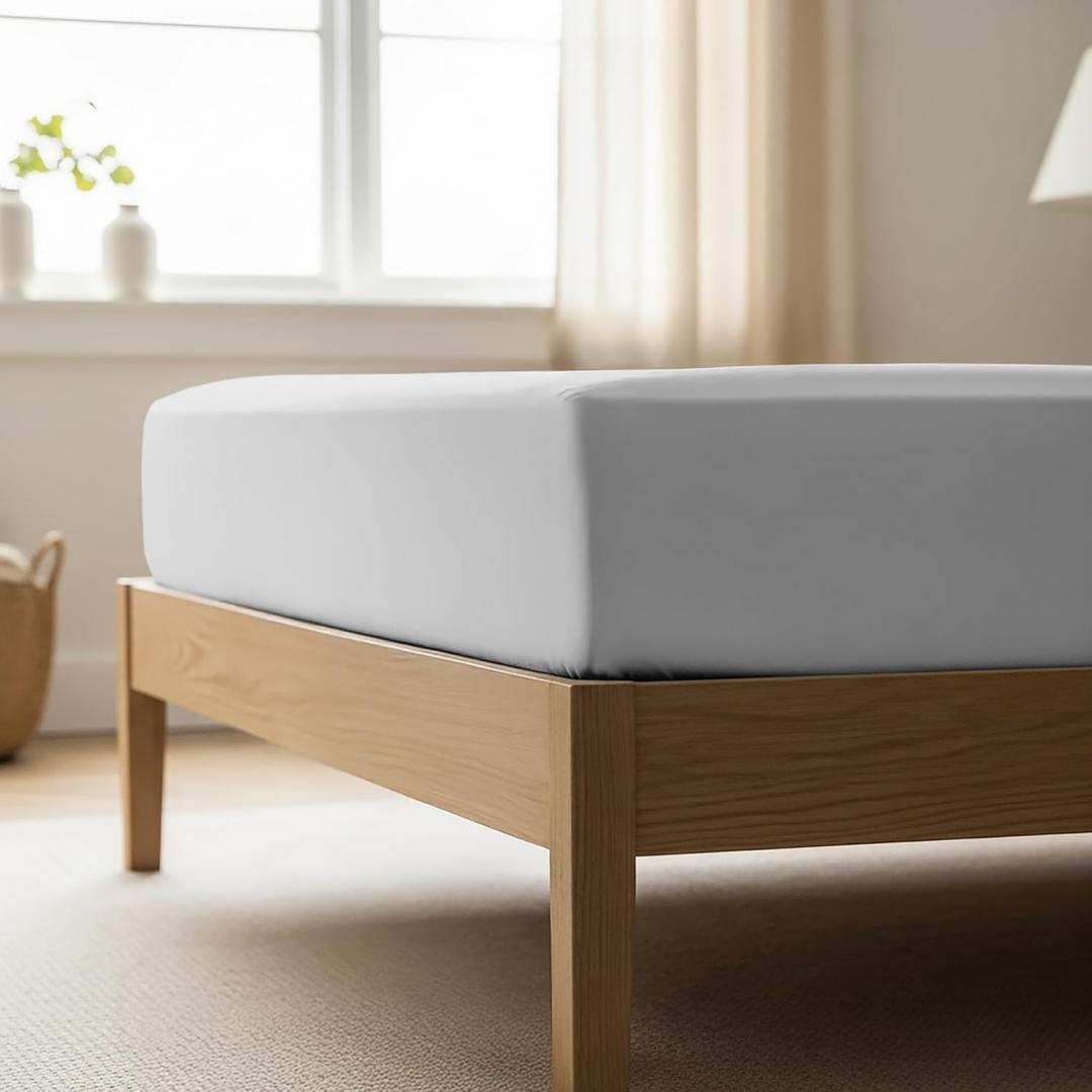 Mellanni King Fitted Sheet - Iconic Collection Bedding Sheets with up to 16 inch Deep Pocket - Soft & Cooling - Fade & Stain Resistant - 1 PC (King, Light Gray)