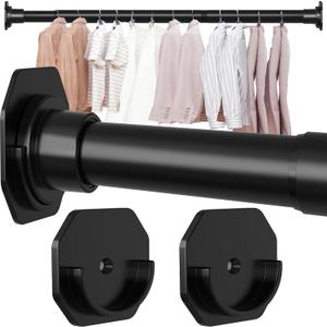 Tension Closet Rod 30-64 Inches,No Drilling Adjustable Closet Rods for Hanging Clothes,Space Saving Tension Curtain rod Closet Bar for Wardrobes Windows(With Holder)