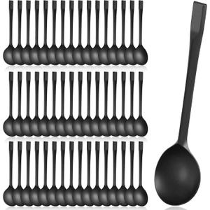 200 Pcs Plastic Soup Spoons Heavyweight Disposable Spoon Party Small Plastic Soup Spoons for Daily Use Wedding Birthday Home Party Picnics Restaurant Kitchen Summer Dessert Station Supplies(Black)