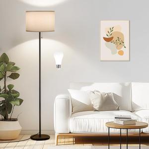 Ambimall Floor Lamps for Living Room with 3 Color Temperatures Bulb & Pull Chain Switch, 60" Modern Standing Floor Lamp for Bedroom Kids Room Study RoomGrey Shade & Black Pole