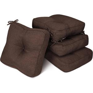 Babenest Dining Chair Cushions Set of 4, Imitation Linen Kitchen Room Seat Pads with Ties, Indoor Non Slip Backing Floor Cushions 16" x 16" x 5" for Office Desk Living Room, Brown