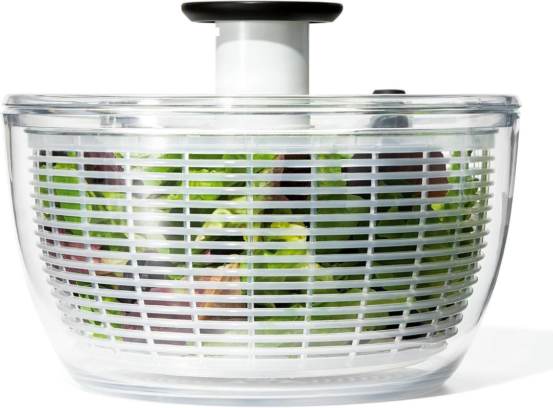 OXO Good Grips Salad Spinner | Lettuce Spinner | Fruit Washer | Fruit Washing Bowl with Strainer | Vegetable Cleaner | Salad Cleaner | Lettuce Washer | 6.22 Quart Capacity (White)