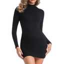 Chongbaijia Long Sleeve Dress for Women Ribbed Mock Turtleneck Slim Fit Fall Dresses Bodycon Short Dresses Fashion Clothes Black, M