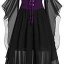 Women's Gothic Punk Dress Cold Shoulder Butterfly Sleeve Christmas Cosplay Party Dress Size L