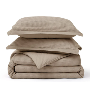 GentleSoft® Cotton Waffle Weave Duvet Cover Set - Khaki - Full, 3pieces 