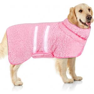 Dog Bathrobe Super Absorbent Dog Towels Large Quick Drying Robes for After Bath Soft Adjustable Warm Keeping Dogs Towel(S-XXL) (Pink)