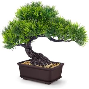 Der Rose 8'' Artificial Bonsai Tree Small Fake Potted Plants for Zen Japanese Home Office Desk Bathroom Shelf Decor (Pine)