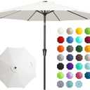 JEAREY 9FT Outdoor Patio Umbrella Outdoor Table Umbrella with Push Button Tilt and Crank, Market Umbrella 8 Sturdy Ribs UV Protection Waterproof for Garden, Deck, Backyard, Pool (Creamy-white)