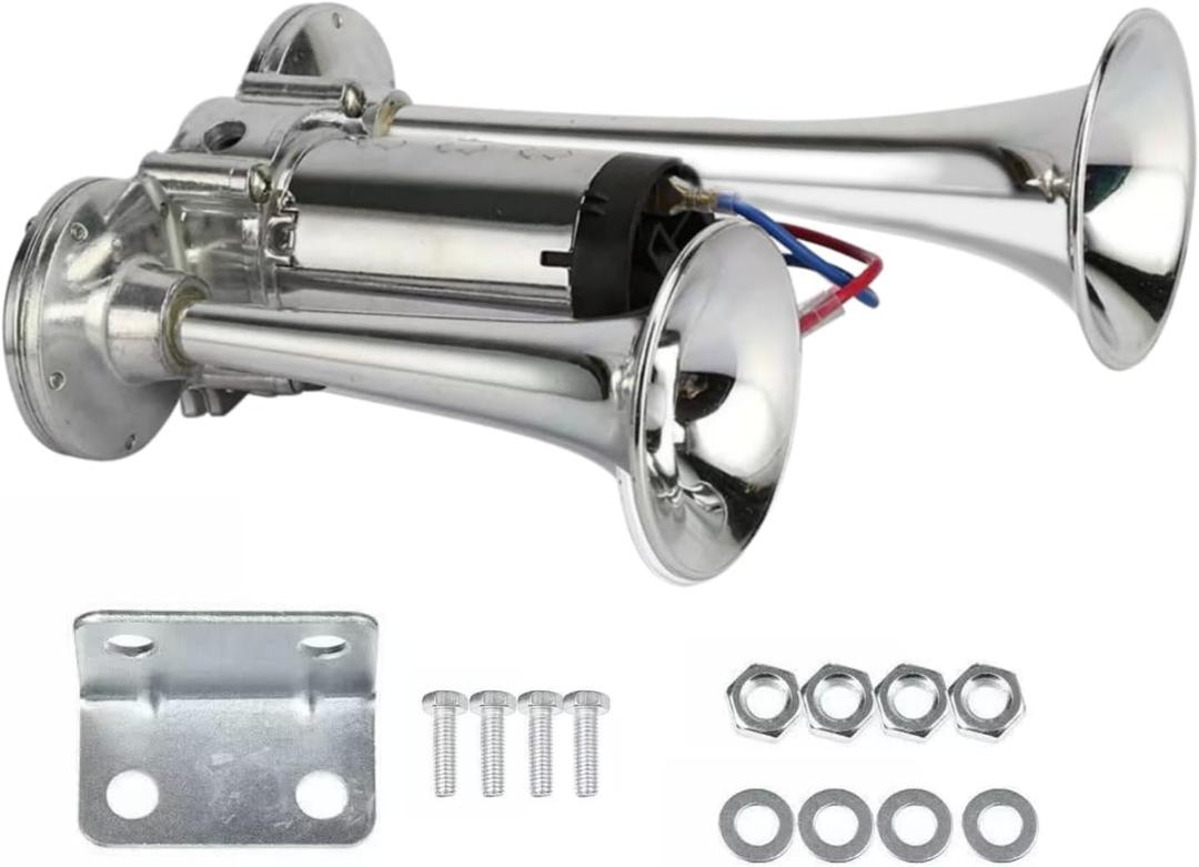 600DB Super Loud Dual Electric Train Horns for Trucks, SUVs, Cars, Boats & Motorcycles - 12V Dual Trumpets Air Horn Kit with Compressor Unit (Silver)