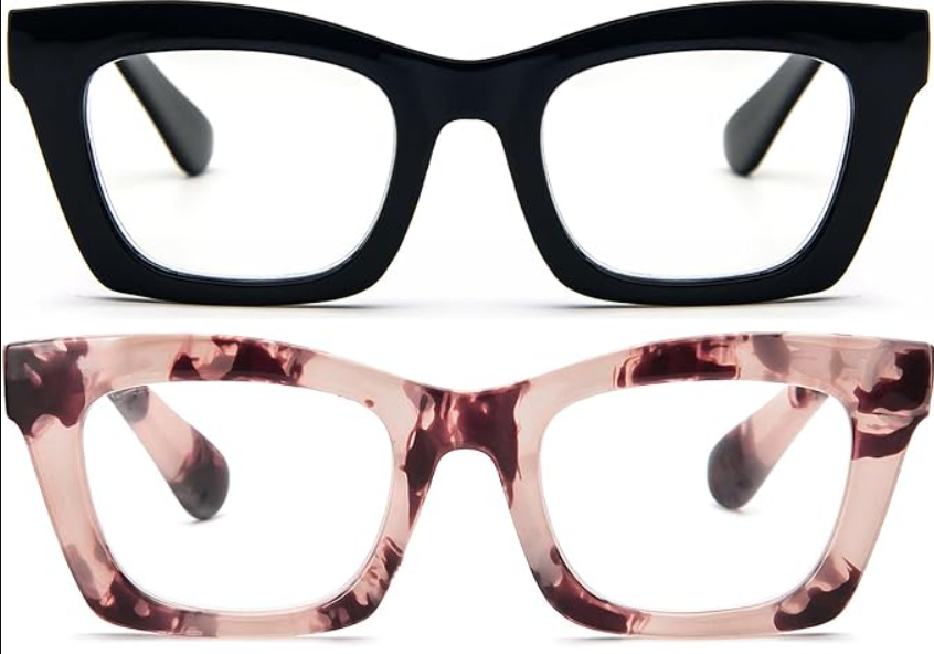 REAVEE Oprah Style Reading Glasses for Women, Blue Light Blocking Cute Oversized Square Computer Readers Spring Hinge (Black/Pink Leopard)