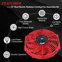 JDMSPEED New Universal 12V Engine Cooling Fan Slim Pull Push Racing Electric Radiator Red 12"