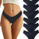Women Seamless Underwear Soft No Show Stretch Bikini Invisibles Hipster V Cut Panties 6 Pack (Medium)