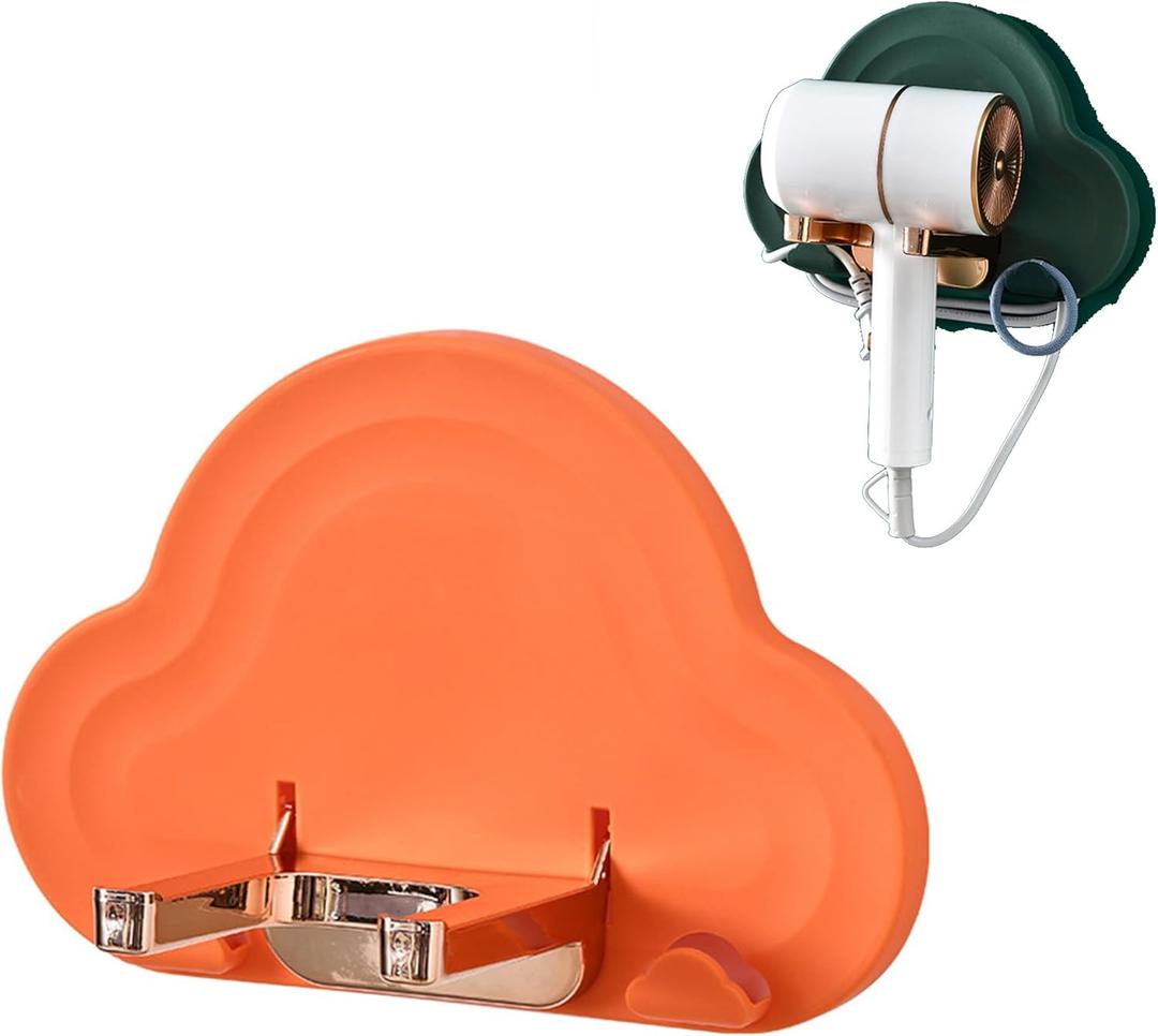 Hair Dryer Holder,Blow Dryer Wall Mount for Hair Dryer Hook with Plug&Cord Organizer Self Adhesive for Cabinet Bathroom (Orange)