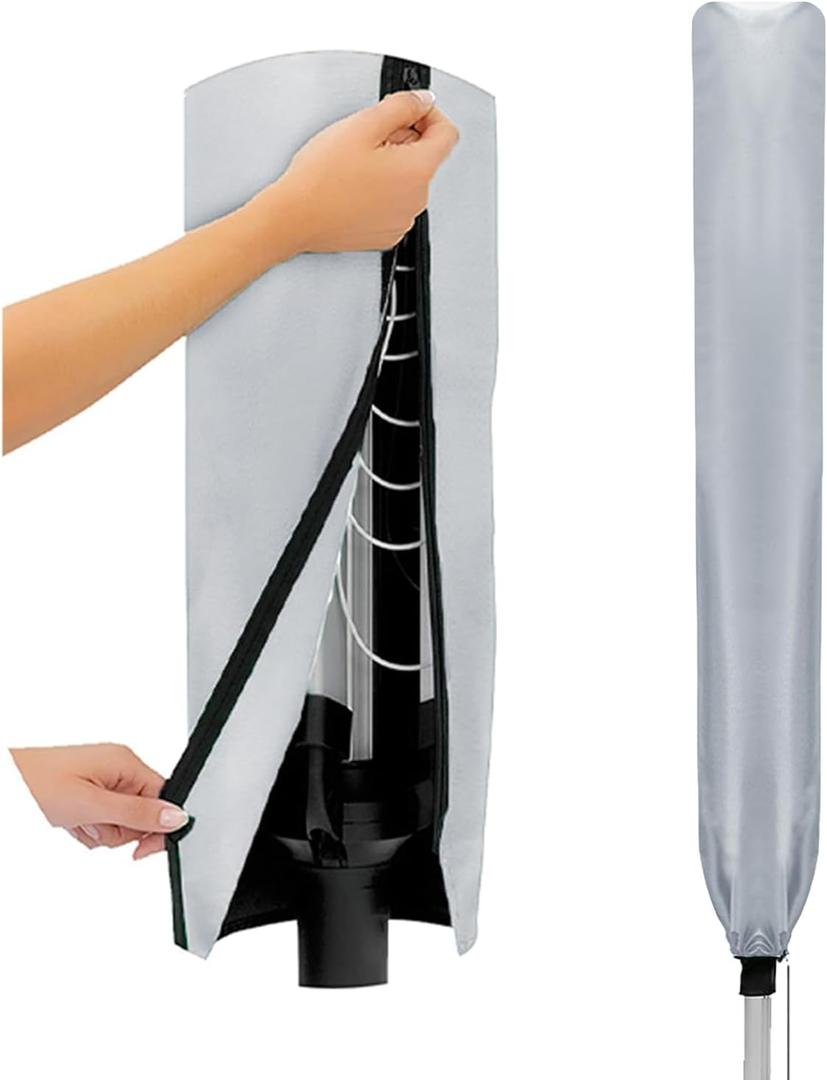 Flatro Rotary Washing Line Cover Waterproof - Universal Fit with Zip and Drawstring to Tighten - Weather Resistant and Great Protection Parasol Cover for Garden Dryer and Airer (Silver)