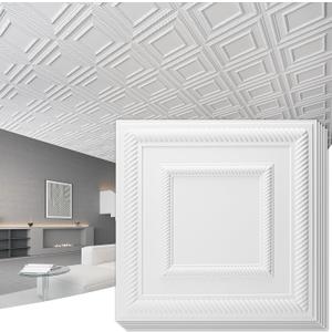 Art3d 12-Pack 24"x24" PVC Lightweight Drop Ceiling Tile, 2x2 ft Water-Resistant Ceiling Panels to Prevent Breakage, White