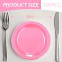 Mimorou 200 Pcs Plastic Dessert Plates 6 Inch Disposable Round Dinner Cake Plates Bulk for Wedding Birthday Picnic Salad Appetizer Party Supplies(Pink)