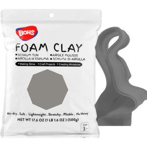 BOHS Gray Modeling Foam Clay - 1.1 Lbs, Squishy,Soft, Air Dry -for Flower Mirror,Cosplay,Fake Bake, Slime Supplies-500g